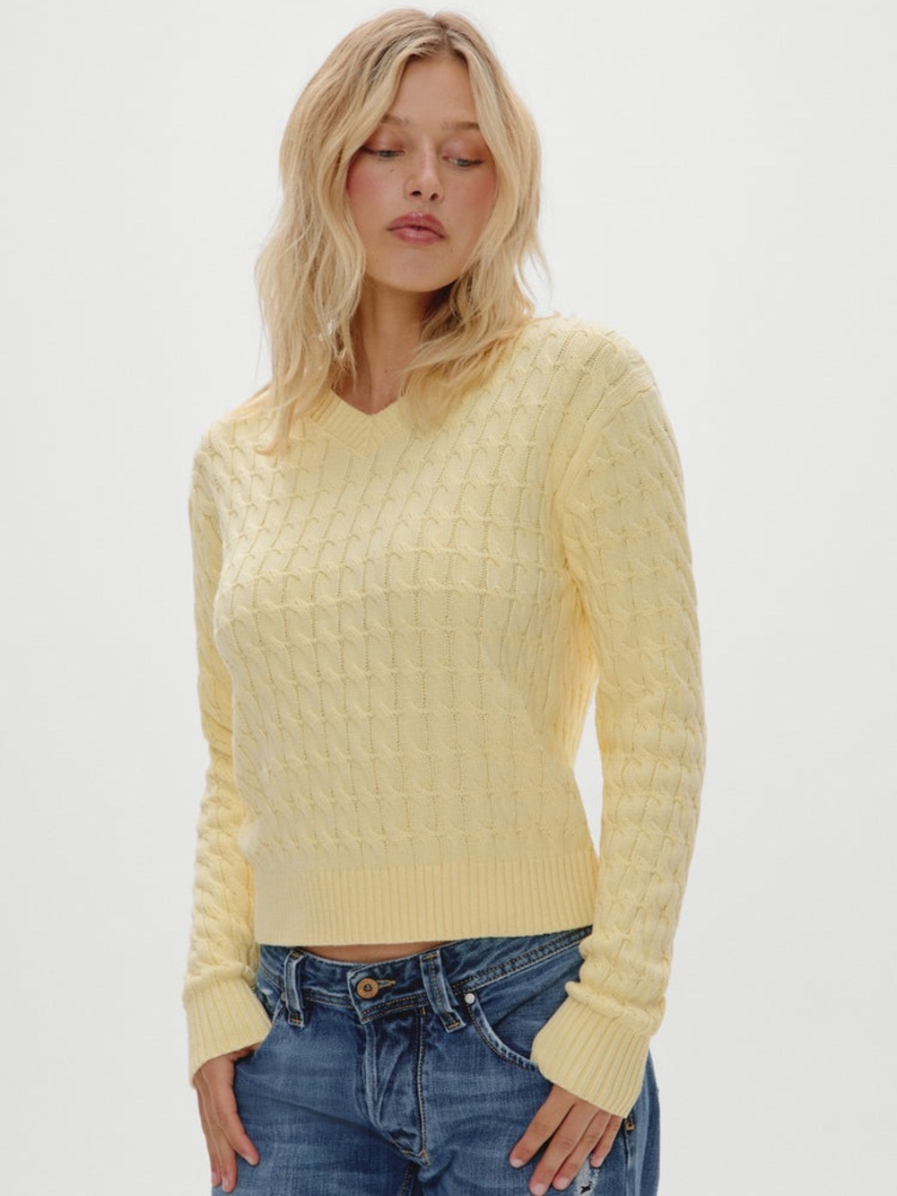 Frankie's Bikinis - cloud knits - Prince Cable Knit Yellow Sweater